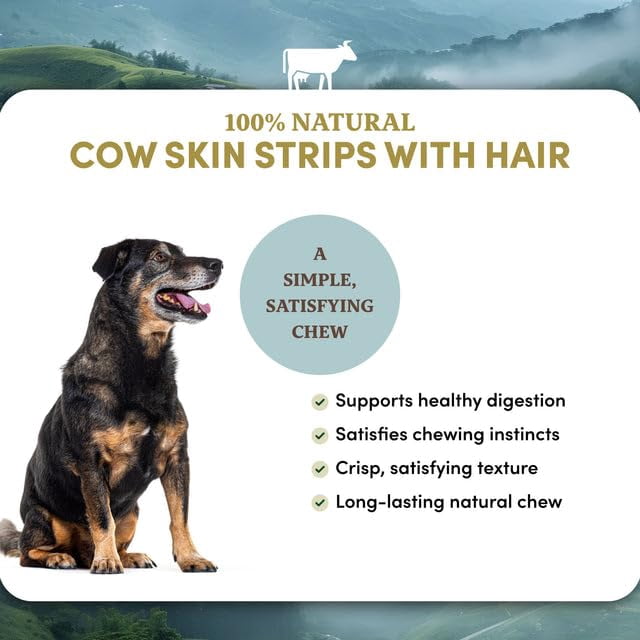 Oldfield Naturals Cow Skin Strips with Hair Dog Treats, Air Dried Beef Dog Treats, Single Ingredient High Protein Collagen Chews for Dogs, Long Lasting Natural Dog Chews, 4 lb 4 oz