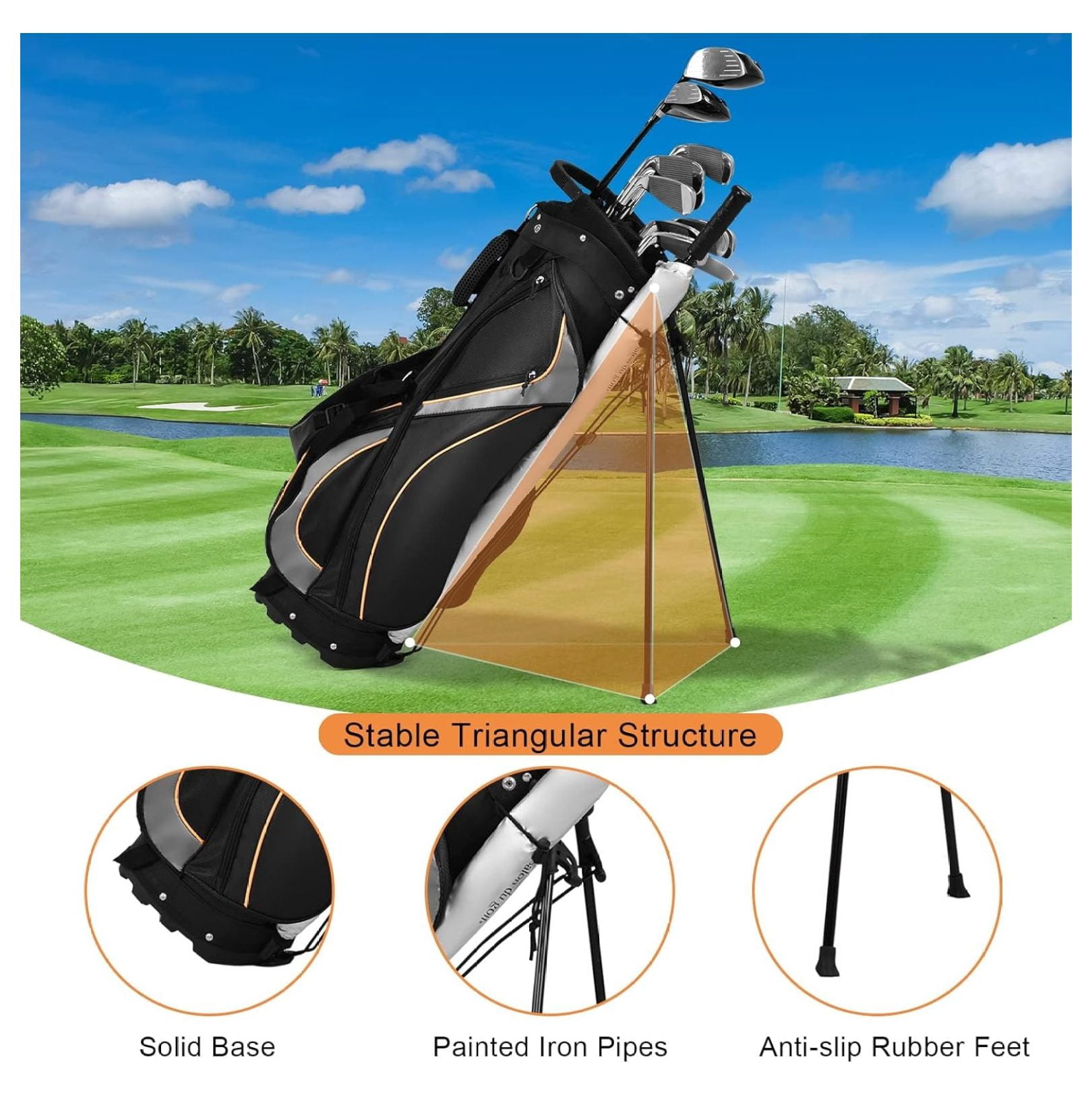 Golf Stand Bag, Golf Cart Bags with 8-Way Divider, Rain Hood & Double Shoulder Straps, Lightweight Portable Club Bag for Men Women
