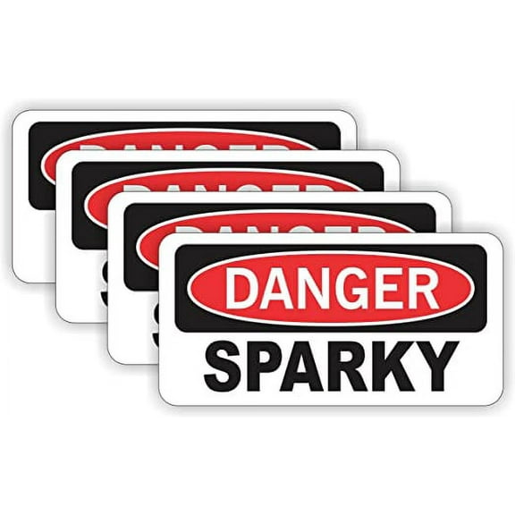 Danger – Sparky Hard Hat Sticker / Decal / Label Tool Lunch Box Helmet Funny | Size: 1" x 2" | Set of 4 Stickers!