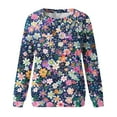 thumbnail image 4 of miqiqism Women's Casual Flower Print Jumper Sweater Comfy Long Sleeve Round Neck Pullover Sweatshirt Top Casual Drop Shoulder Fall Winter Blouses Top,N#04_Navy,XX-Large, 4 of 5