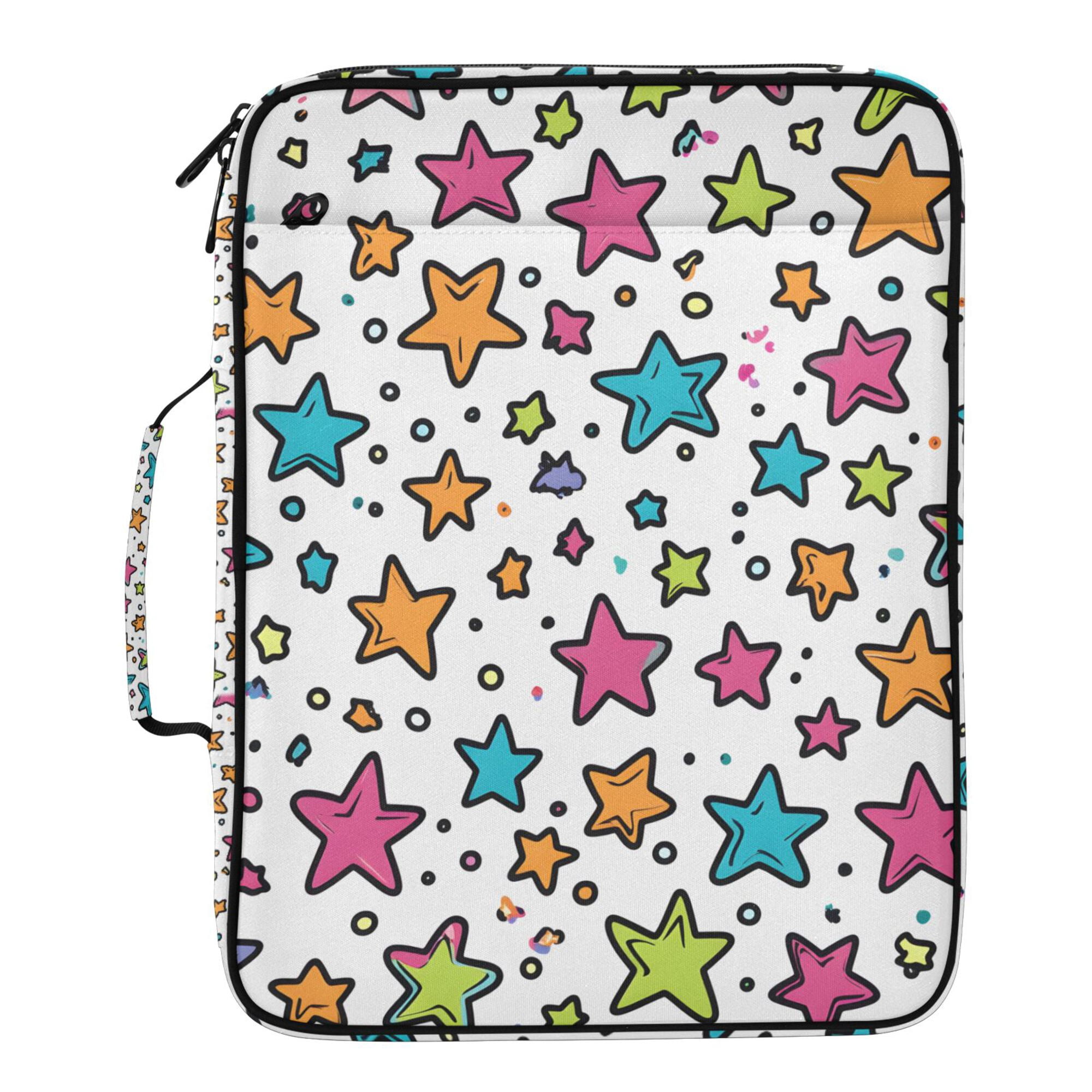 FORMRS Accordion File Folder A4 Size 7-Pocket Expanding Document Organizer Bag with 3 Ring Binder, White Stars