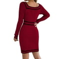 thumbnail image 3 of Deago Women's Ribbed Knit Bodycon Sweater Dress Button Long Sleeve Square Neck Elegant Midi Pullover Dresses (Red, M), 3 of 9