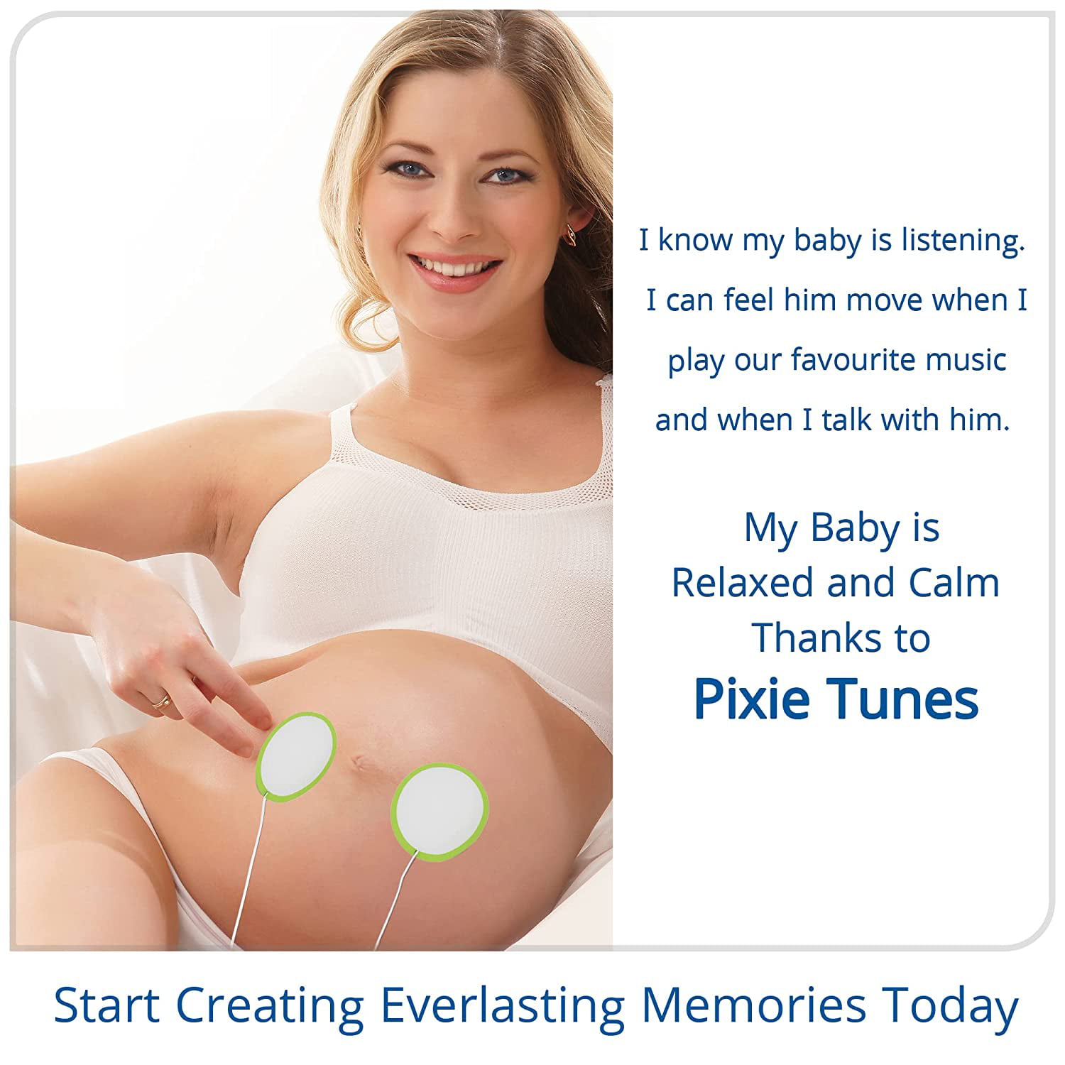 Pixie Tunes Premium Baby Bump Speaker System to Play Sound, Music and Talk to Your Baby in The Womb, White with Green Ring