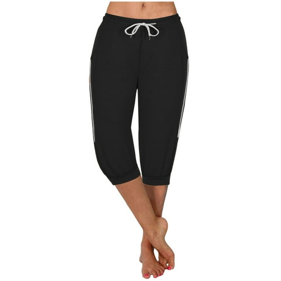 ibuvkizy 2025 Capris for Women Casual Summer Fashion Lightweight Cotton Linen Pants Drawstring Elastic Waist Cropped Capri Pant with Pockets