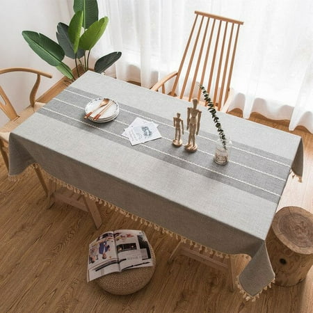 

Linen Tablecloth With Tassels Waterproof Oilproof Tea Striped Table Cloth Thick Rectangular Wedding Dining Table Cover