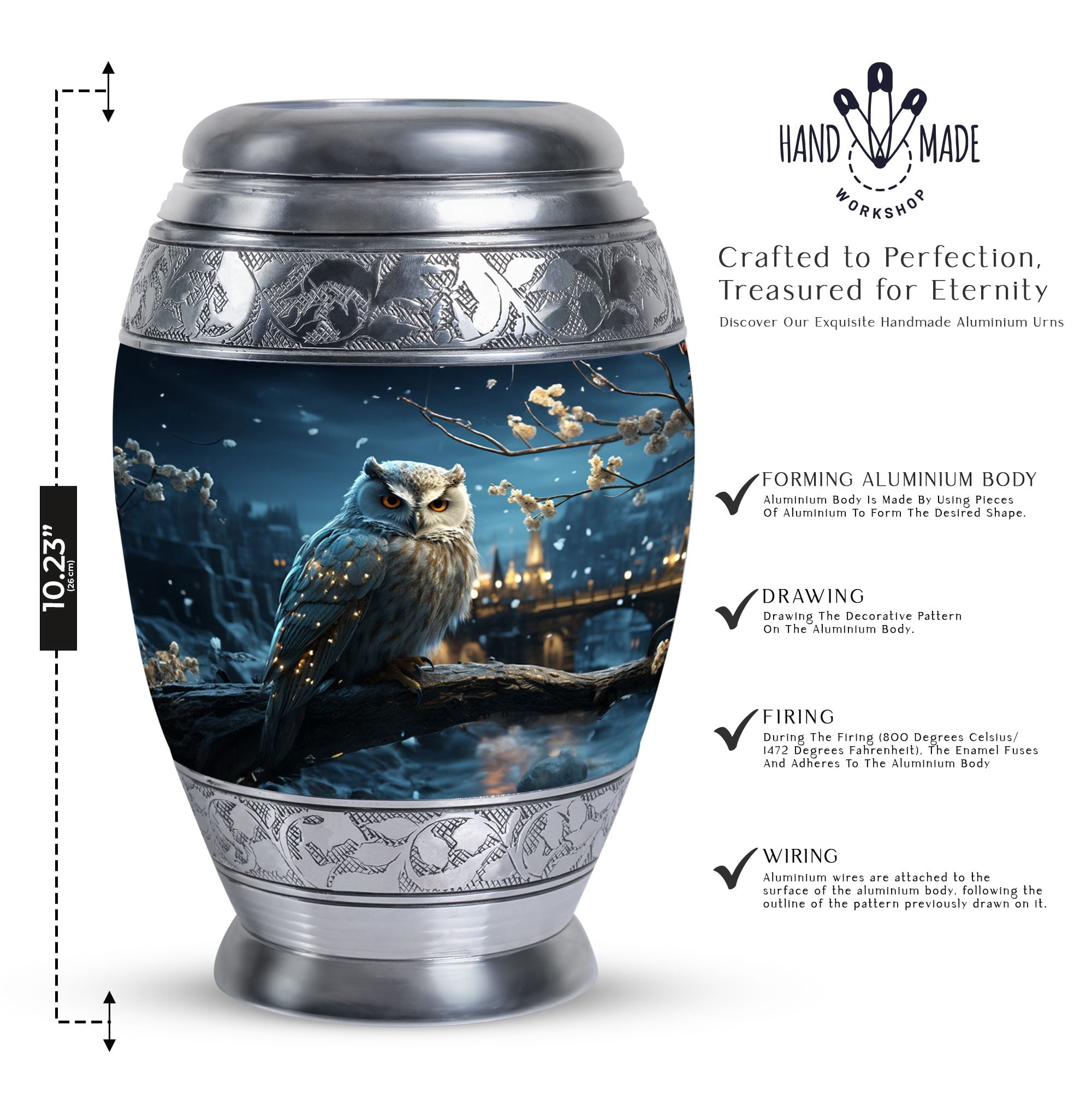 Golden Owl Urns For Ashes Adult Mom - Funeral Large Urn For Human Ashes Man And Women - Memorial Gifts For Decorative 10Inch To 200 Cubic Inches Capacity Include Velvet Bag