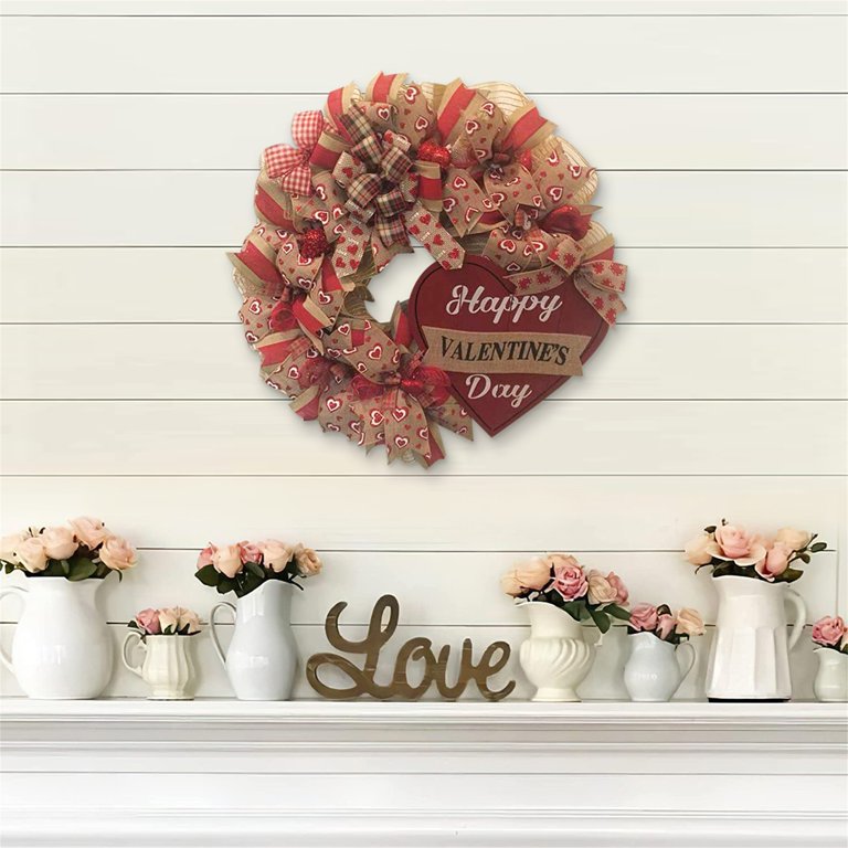 Sunisery Valentines Wreath for Front Door, Heart Shaped Wreaths