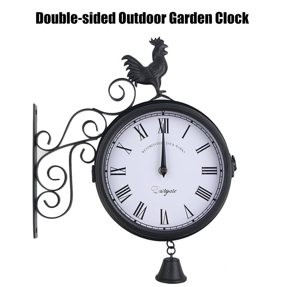 Aihome Outdoor Wrought Iron Garden, Outdoor Hanging Clock