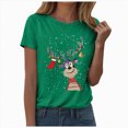 thumbnail image 2 of Towmus Christmas Shirts for Women Cute Elk Print Graphic Tee Casual Short Sleeve Crewneck Pullover Tops, 2 of 5