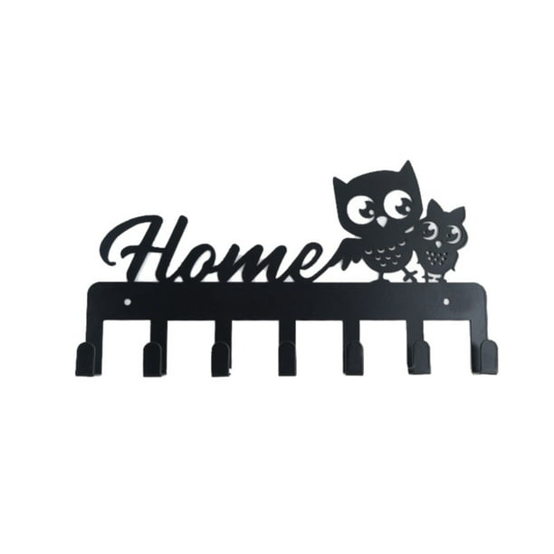Llavero De Pared Metálico Vintage Con Forma De Búho Para Decorar El Hogar, Con 7 Ganchos Negros.