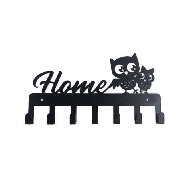 WHEANG Hooks for Hanging Keys Holder for Wall Metal Vintage Owl Keys Hook Home Decor Key Hanger Decorative with 7 Hooks Black One Size Multi-Color