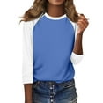 thumbnail image 7 of RPVATI Womens Tops 3/4 Sleeve Size Large Raglan Contrast Round Neck Casual Shirts Three Quarter Length Color Block Trendy Summer Blouses Loose Fit Tees 2024 Blue XL, 7 of 7