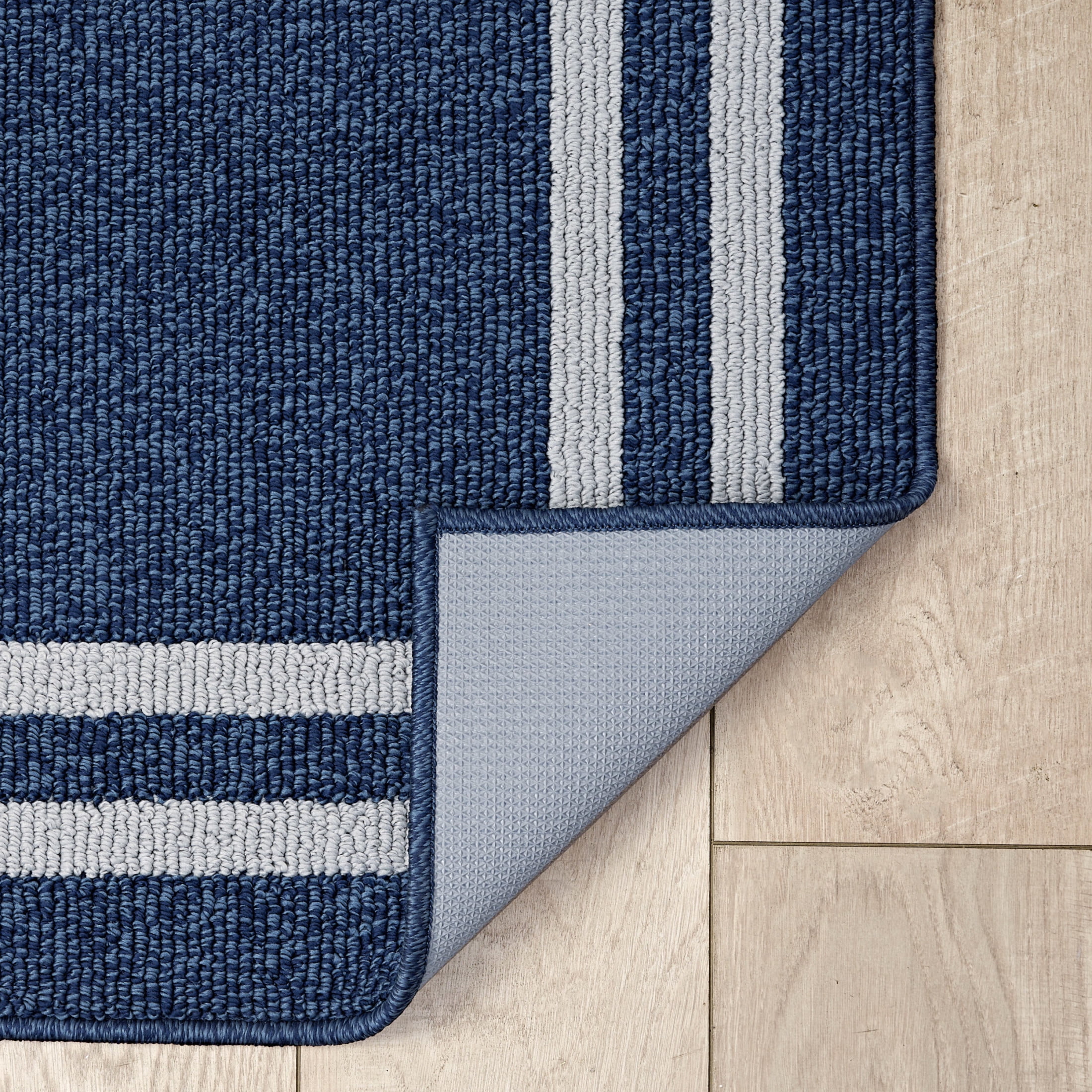 Washable Skid-Resistant Runner Rug, Border, Denim Twist and Light Grey, 26" x 60"
