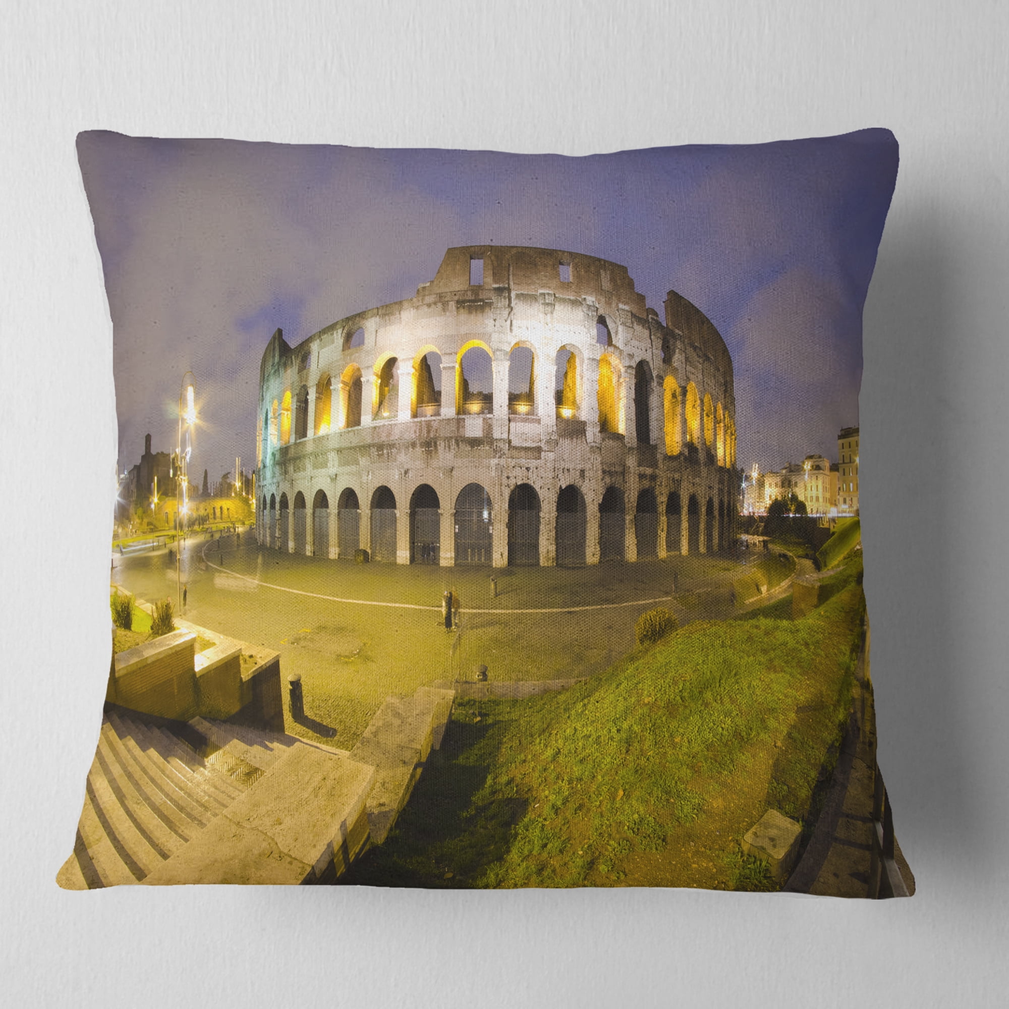 Designart Colosseum by Night - Landscape Monumental Throw Pillow - 16x16