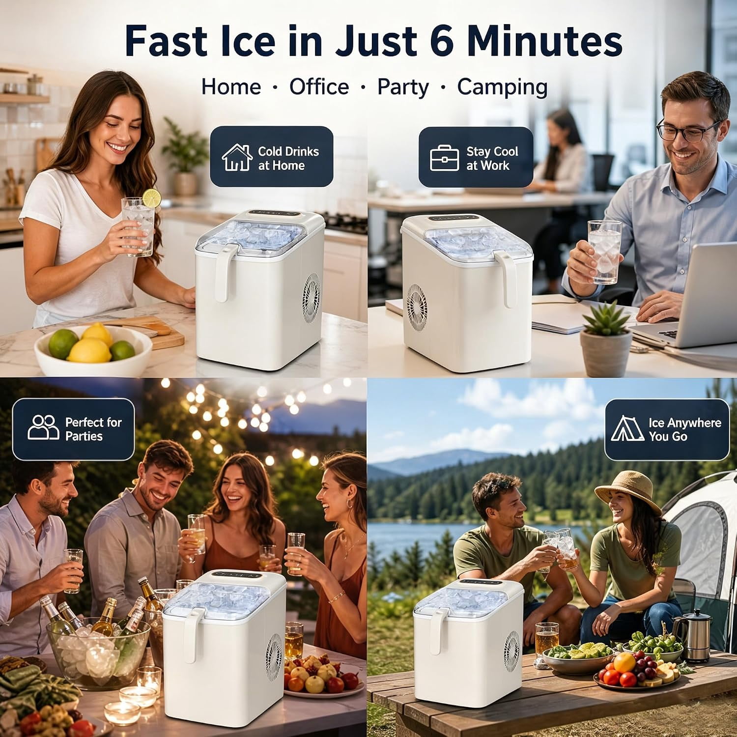 Countertop Bullet Ice Maker Machine 33lbs/Day, 6 Mins Fast Ice Production 2 Sizes Small Large Ice Cubes Auto Self Clean for Home Office RV Bar Dorm