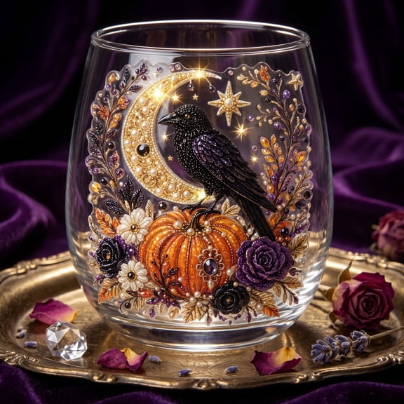 Halloween Artisan Glassware Collection,420ml Clear 2D Stemless Glass Cups,Ghost Pumpkin Witch Design,Spooky Fall Party Drinking Cup for Cocktails Holiday Decor
