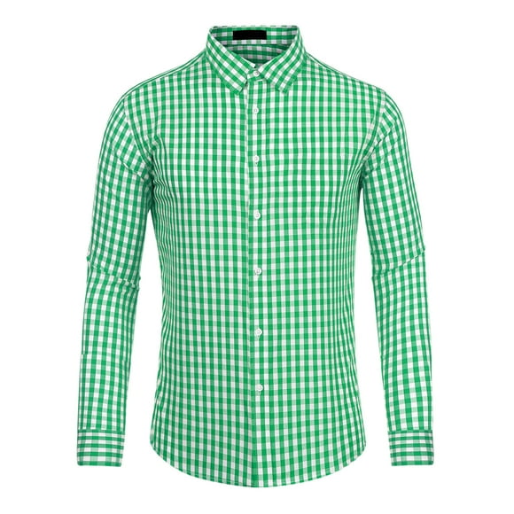 Chemise à Carreaux Homme Regular Fit Bouton vers le Bas Manches Longues Robe Chemises à Carreaux Vert Blanc XL