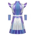 thumbnail image 5 of iiniim Girls 3 Pieces Halloween Alien Cosplay Outer Space Outfit Cap Sleeve Glossy Color Block Top and Skirt with Oversleeves for Role Play Party Silver 16, 5 of 7