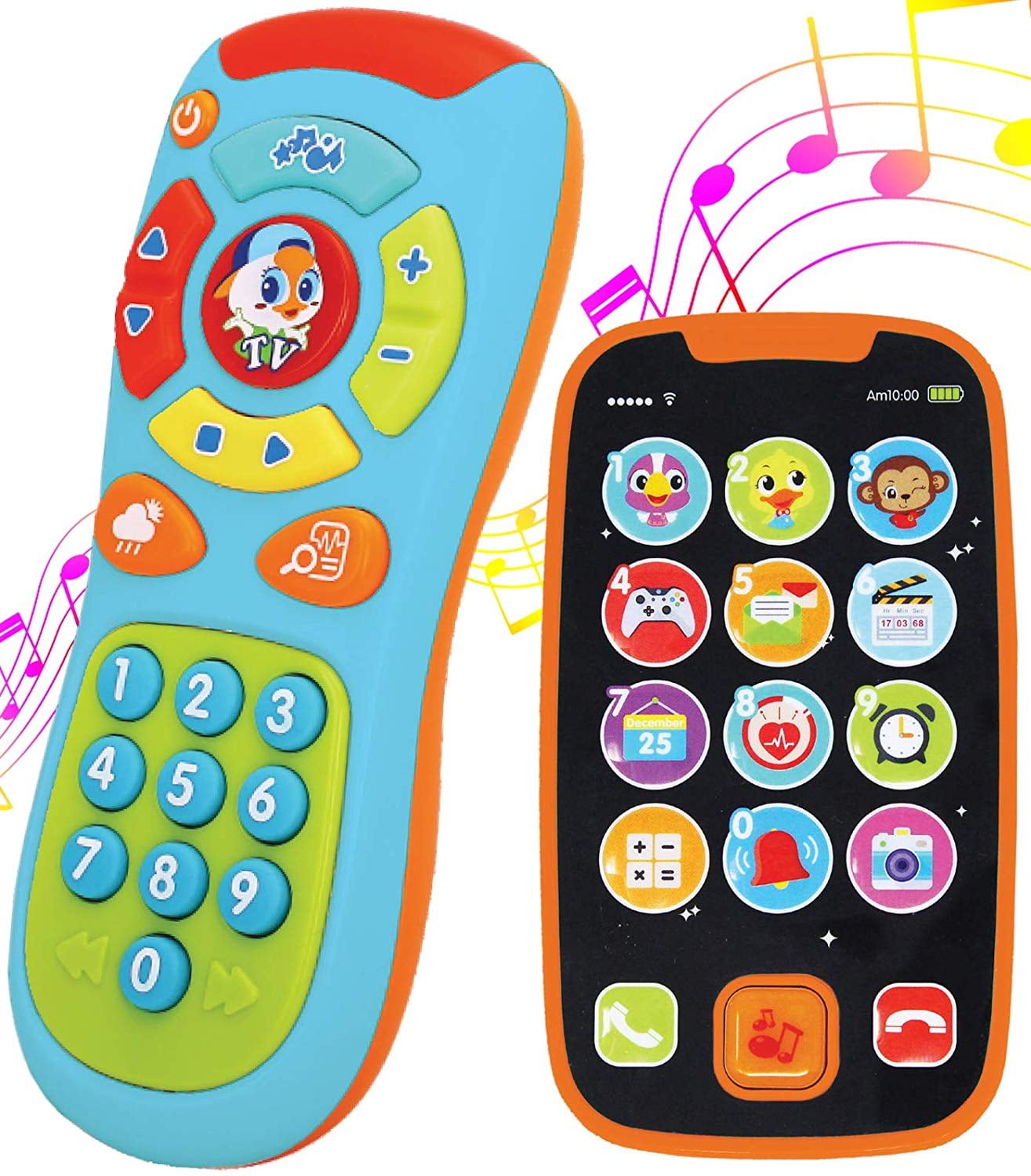 Play Phones For Toddlers Remote and Phone Bundle with Music, Fun, Smartphone Toys for Baby, Infants, Kids, Boys or Girls Birthday Gifts