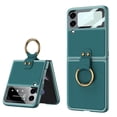 thumbnail image 1 of SaniMore Case for Samsung Galaxy Z Flip 3, with Ring Holder Kickstand 180° Folding Ultra-Thin PU Leather [Comes with Rear Screen Tempered Film] Shockproof Shell for Galaxy Z Flip 3, Darkgreen, 1 of 8