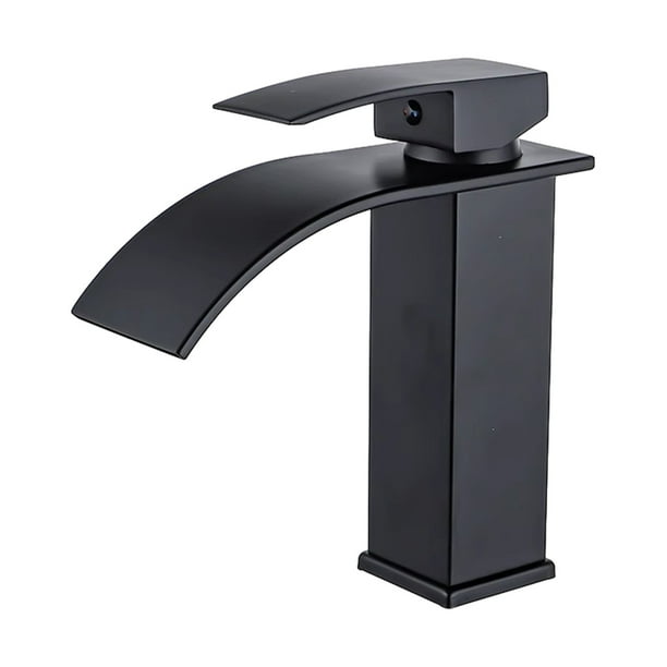 Billuyoard Grifo del fregadero de la cascada del lavabo fácil de limpiar e instalar grifo del fregadero del lavabo de la cascada impermeable Accesorios de baño estilo corto negro