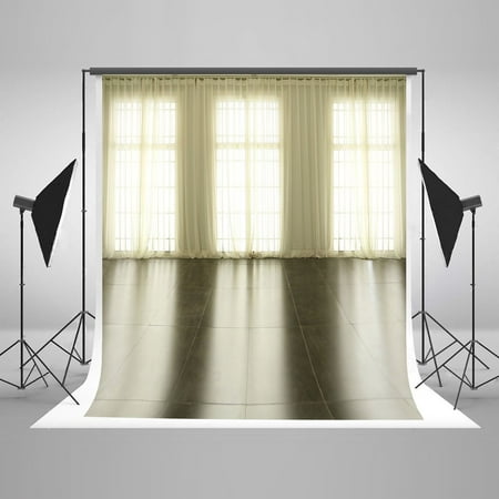 Image of GreenDecor Photography Backdrop Wood 5x7ft White Curtains Bright Windows Indoor Backgrounds for Wedding Photography