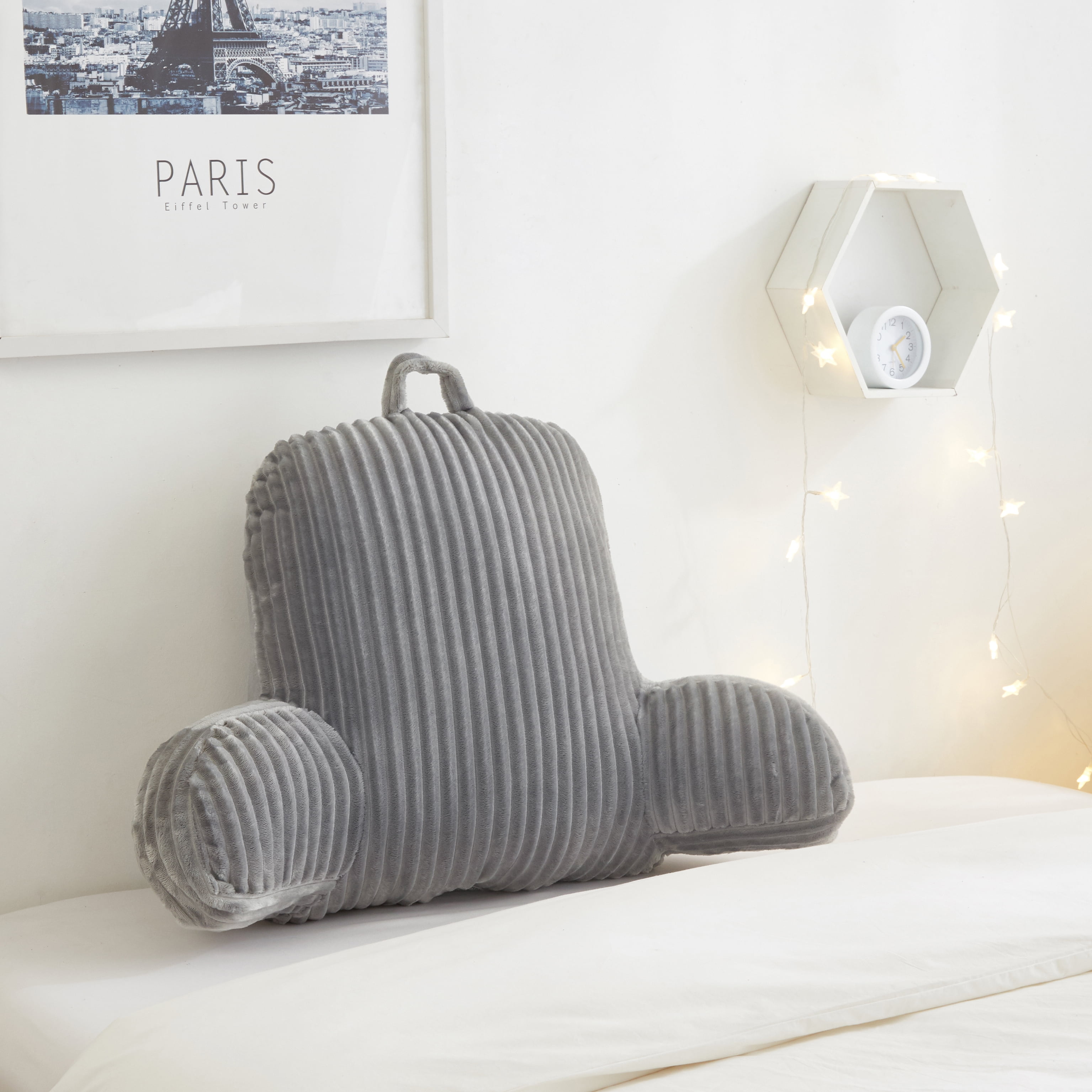 Urban Shop Grey Decorative Backrest Pillow, Ribbed, 21’’ x 13’’ x 19’’