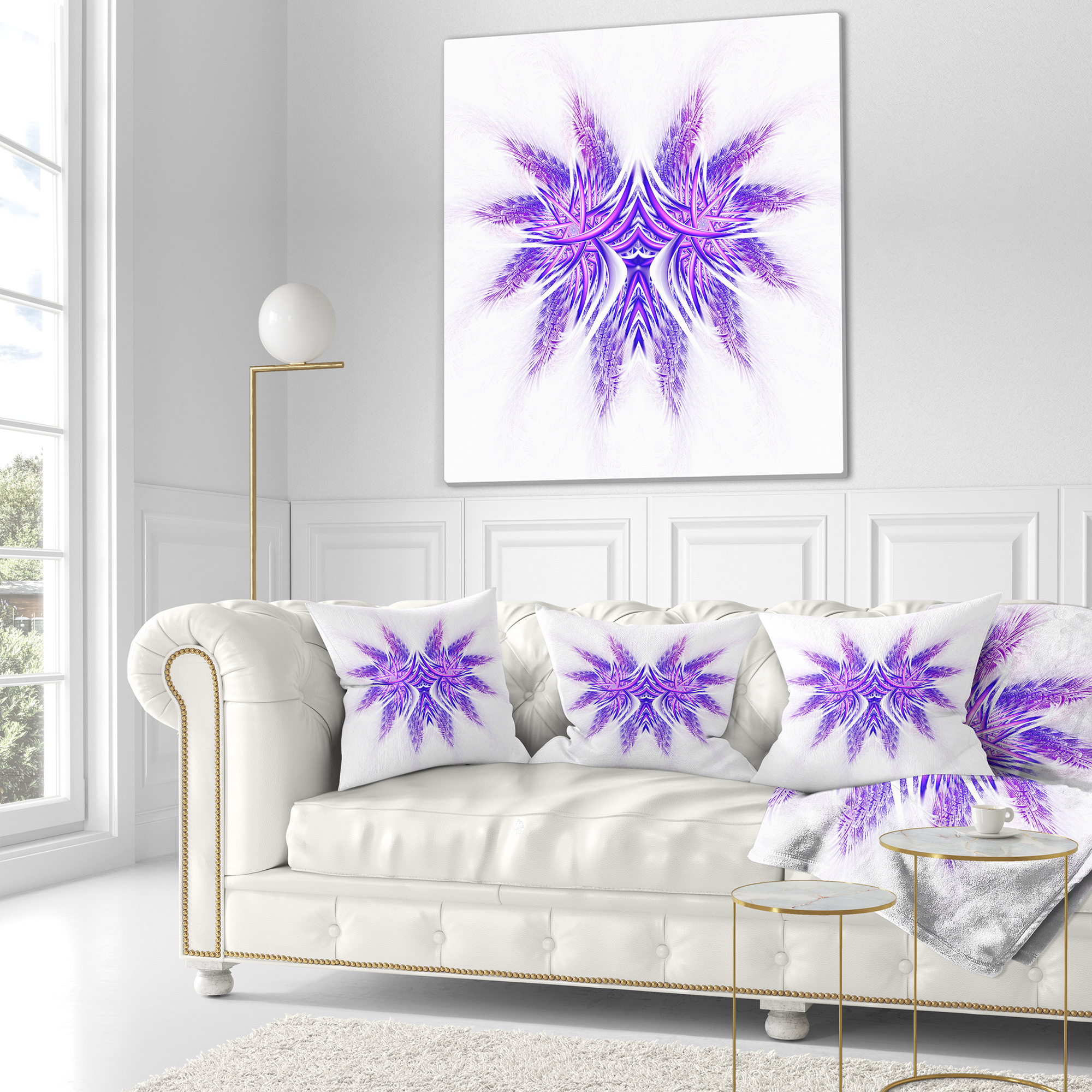 Designart Bright Purple Unique Fractal Flower - Abstract Throw Pillow - 16x16