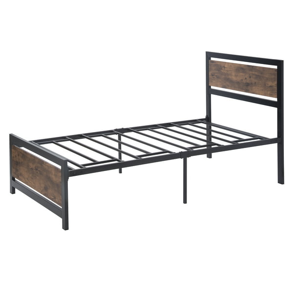 Romacci Metal And Wood Bed Frame With, How To Put A Headboard On Metal Bed Frame