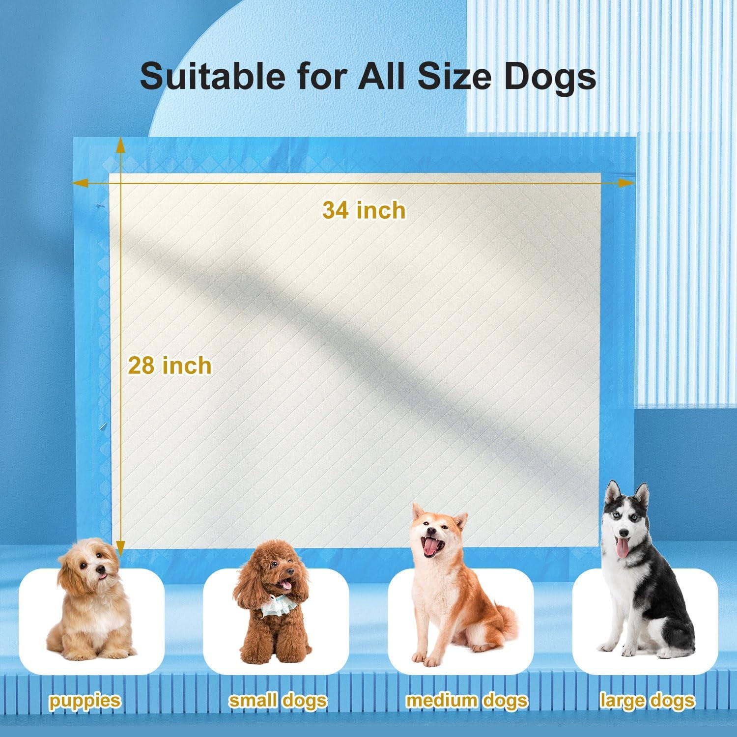 Nomipaw Pee Pads for Dogs - 28 x 34 inchs - 50 Count -  Super Absorbent - Leak-Proof & Odor-Control - Full Edge Wrapping Pad
