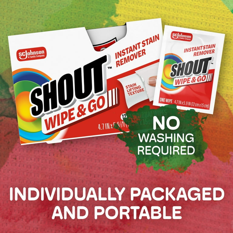 3 pack) Shout Wipe & Go, Laundry Instant Stain Remover