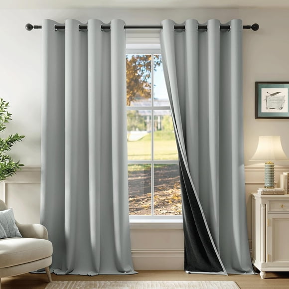 Beauoop Grey 100% Blackout Curtains 63 Inch Long 2 Panels for Bedroom Living Room Solid Room Darkening Thermal Insulated Soundproof Energy Saving Grommet Top Window Treatment Drapes,52x63 2 Set
