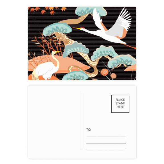 cranes peonies maple pattern postcard set birthday mailing thanks greeting card