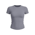 thumbnail image 6 of Juesizh T Shirts for Women Solid Color Basic Tee Tops Fashion Casual Crew Neck Slim Short Sleeve T Shirts, S-XL, 6 of 7
