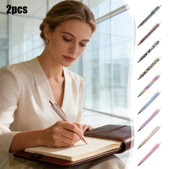 Hyknon 2Pcs Ballpoint Pen, Retractable Bling Rhinestone Metal Writing Pen, Crystal Decorated Ballpoint Pen, Black Ink Stationery Supplies, Sparkly Pen for Journaling Office Gifting, Yellow
