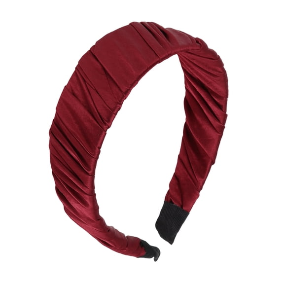 Unique Bargains 1 Pc Headband Wide Pleats Satin Hair Accessories Red