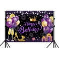 thumbnail image 2 of 7x5FT Glitter Black Purple Golden Happy Birthday Party Beautiful Backdrop Photo Background Cloth Happy Birthday Sign Banner Decoration Supplies for Women Girl, 2 of 7