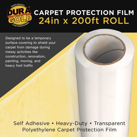 Dura-Gold Carpet Protection Film, 24-inch x 200' Roll - Clear Self Adhesive Temporary Carpet Protective Covering Tape - Protect Against Foot Traffic, Paint Spills, Dust, Construction Debris, Moving