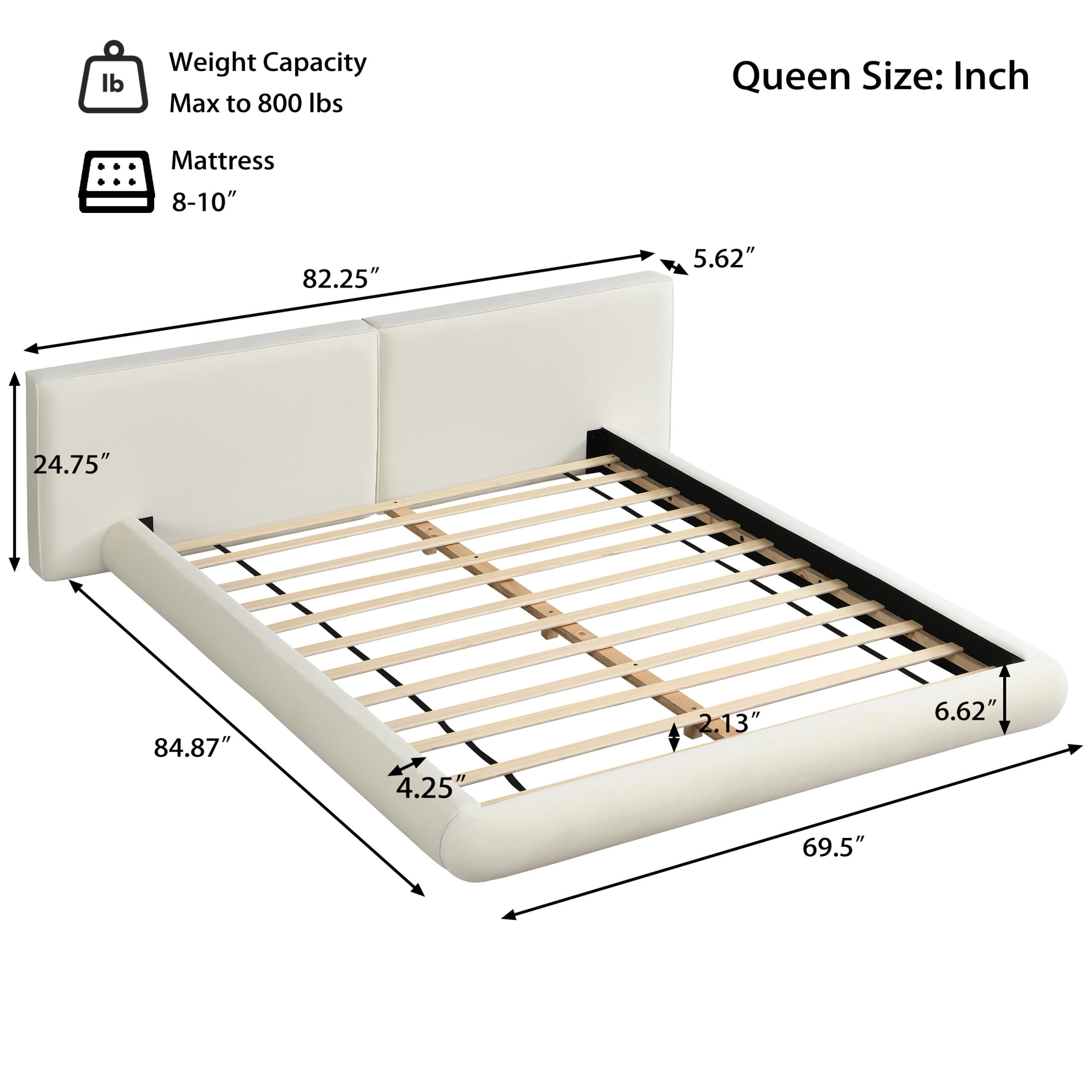 Christopher Knight Home Modern Floor-Hugging Upholstered Platform Bed, Queen Size, Cream