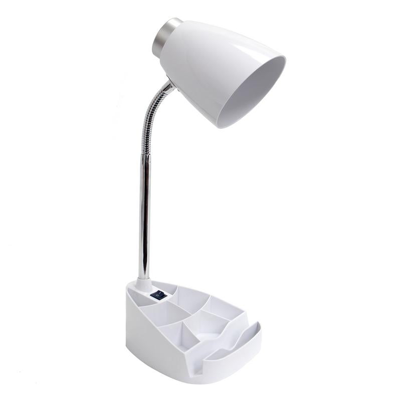 Limelights Organizer Gooseneck Desk Lamp with Tablet Stand for Dorm Room, White