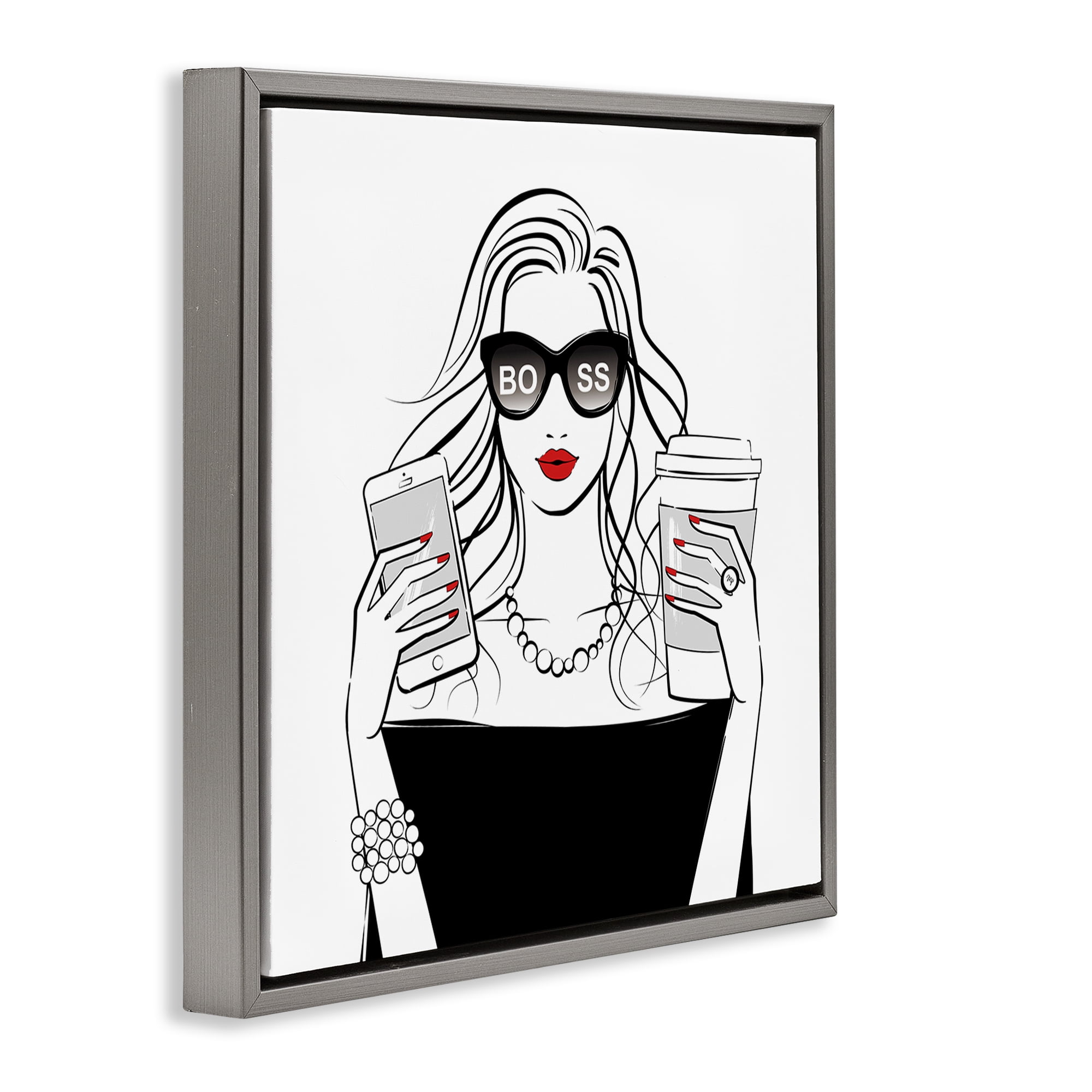 Stupell Industries Chic Boss Morning Coffee Moment Gray Framed Floater Canvas Wall Art, design by Martina Pavlova