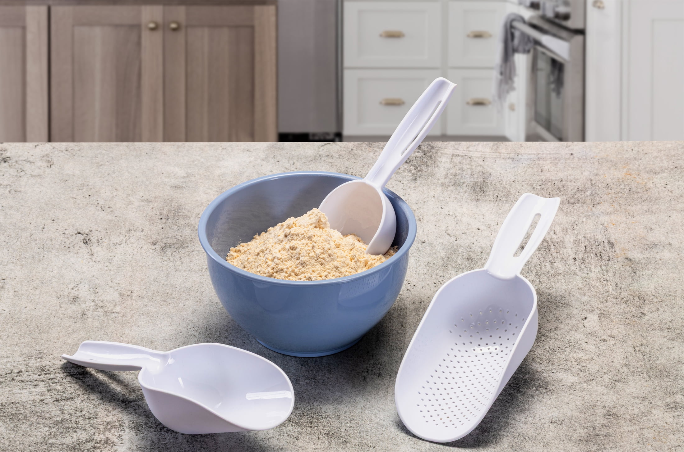 Mainstays 3-Piece Plastic Kitchen Scoop Set, White