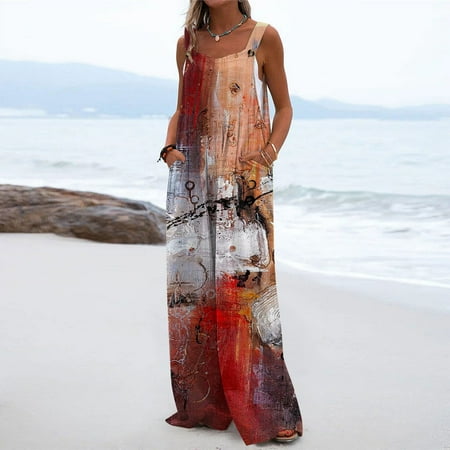 

Jumpsuits and Rompers! OTEMRCLOC Women s One-Piece Button Up Jumpsuit Casual Loose Sleeveless Rompers with Pockets Orange L