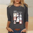 thumbnail image 2 of LYEAA Halloween Womens Tops 3/4 Sleeve Crew Neck Regular Straight Cuff Casual Wear Ghost Holiday Clothes Gray S, 2 of 5