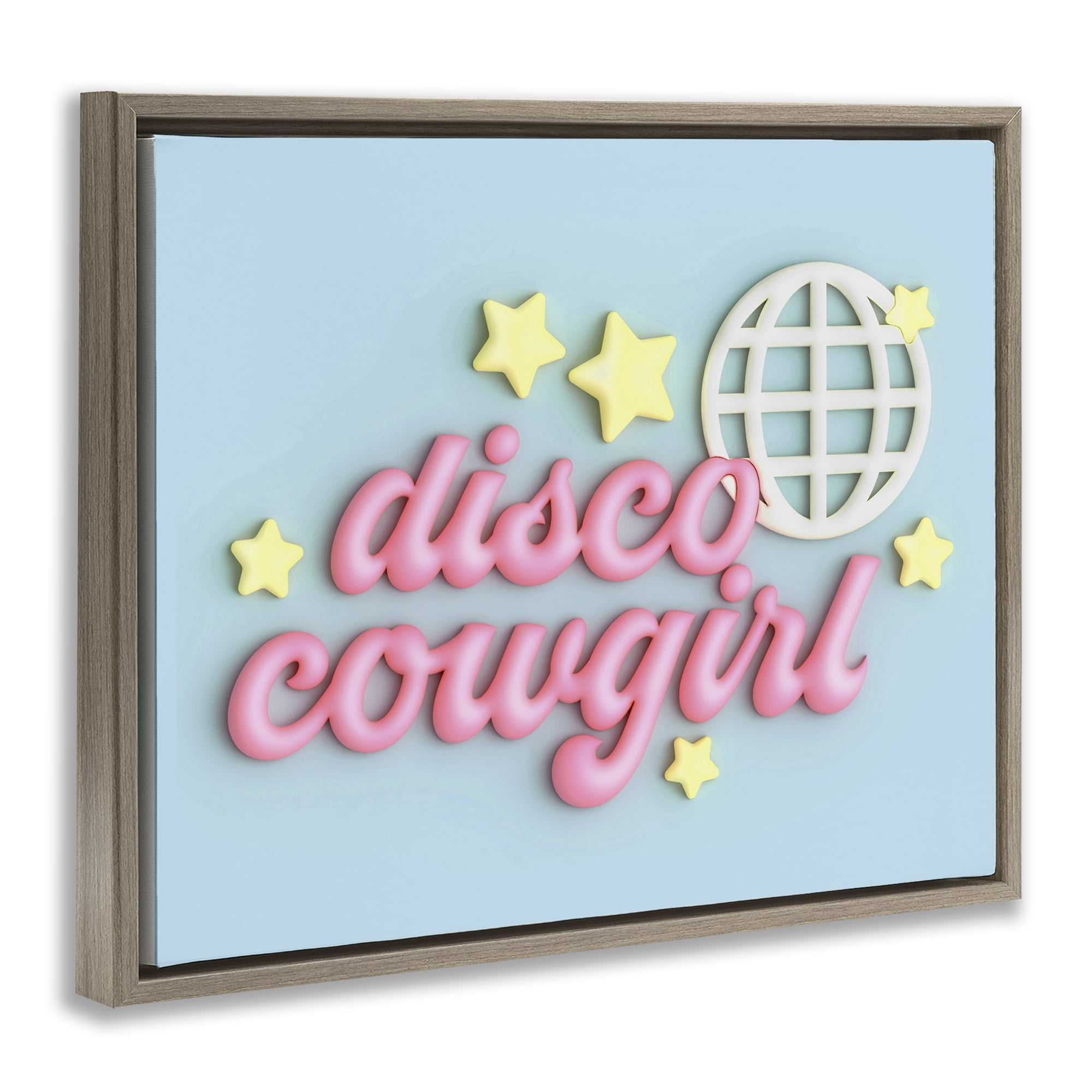 Stupell Industries Retro Disco Cowgirl Entertainment Painting Brown Floater Framed Canvas Art Print Wall Art, 21 x 17