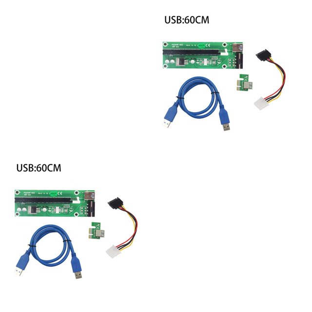 Decodeary VER 003 USB 3.0 PCI-E Riser 1X 4x 8x 16x Extender Riser Adapter Card SATA 15pin Male to 4pin Power Cable For BTC Miner Green 60CM 2Set