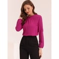 thumbnail image 2 of Blusa Allegra K de oficina con cuello ojo de cerradura mangas largas semi transparentes gasa elegante Rosa Caliente M, 2 of 6