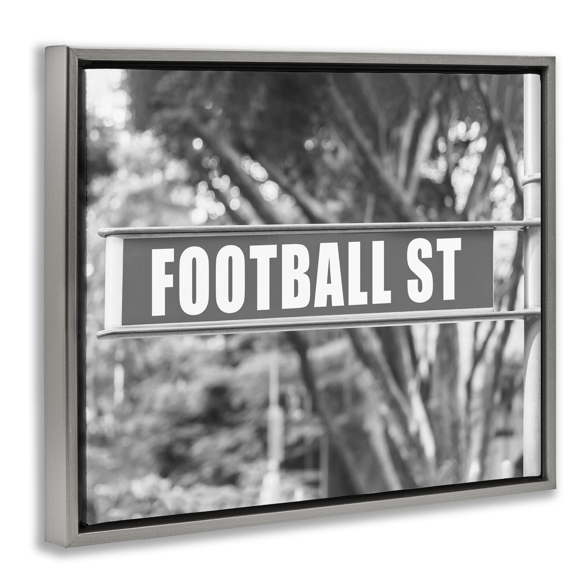 Stupell Industries Football Street Sign Sports Photography Gray Floater Framed Canvas Art Print Wall Art, 21 x 17