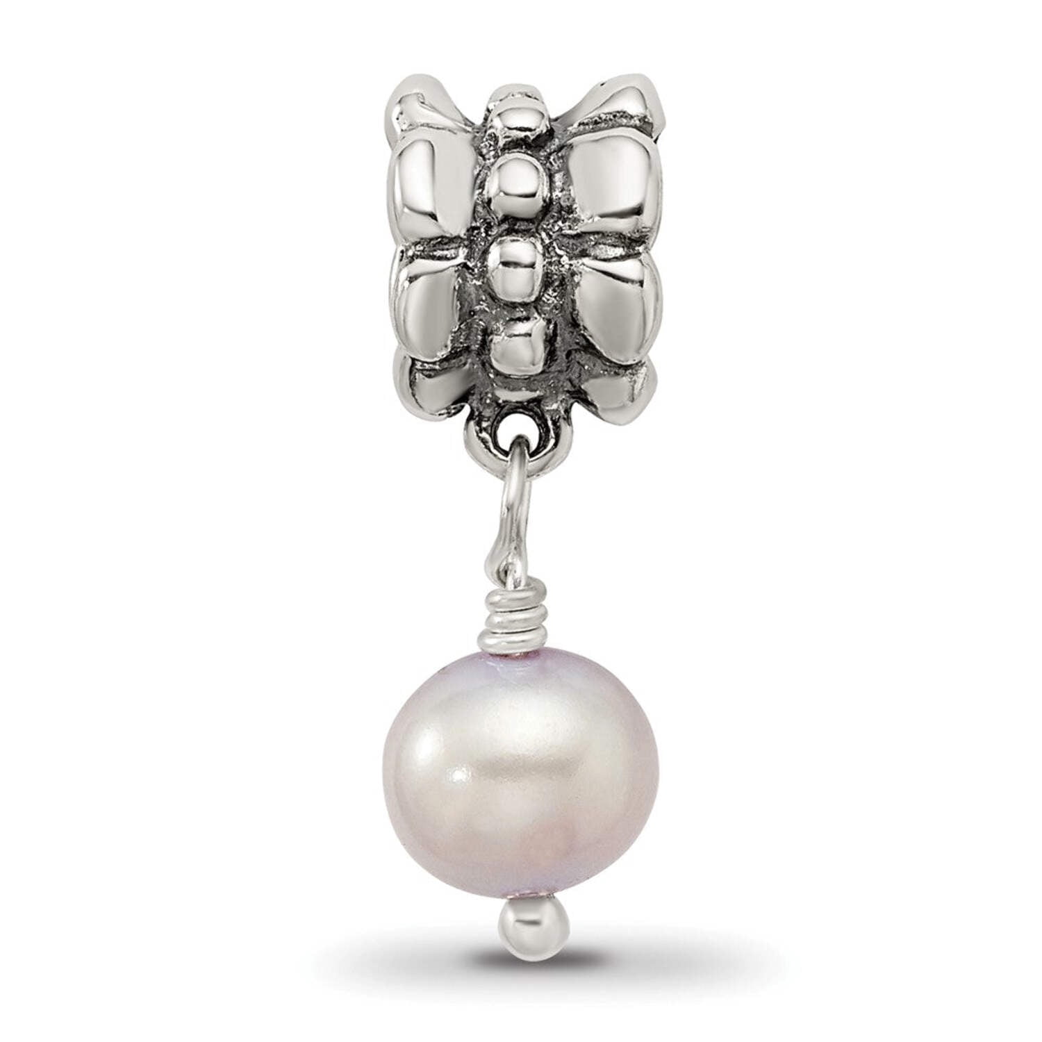 925 Sterling Silver Dangle Polished Oxidized Reflections Lavender Freshwater Cultured Pearl Bead Charm 20.91x6.36mm Wide
