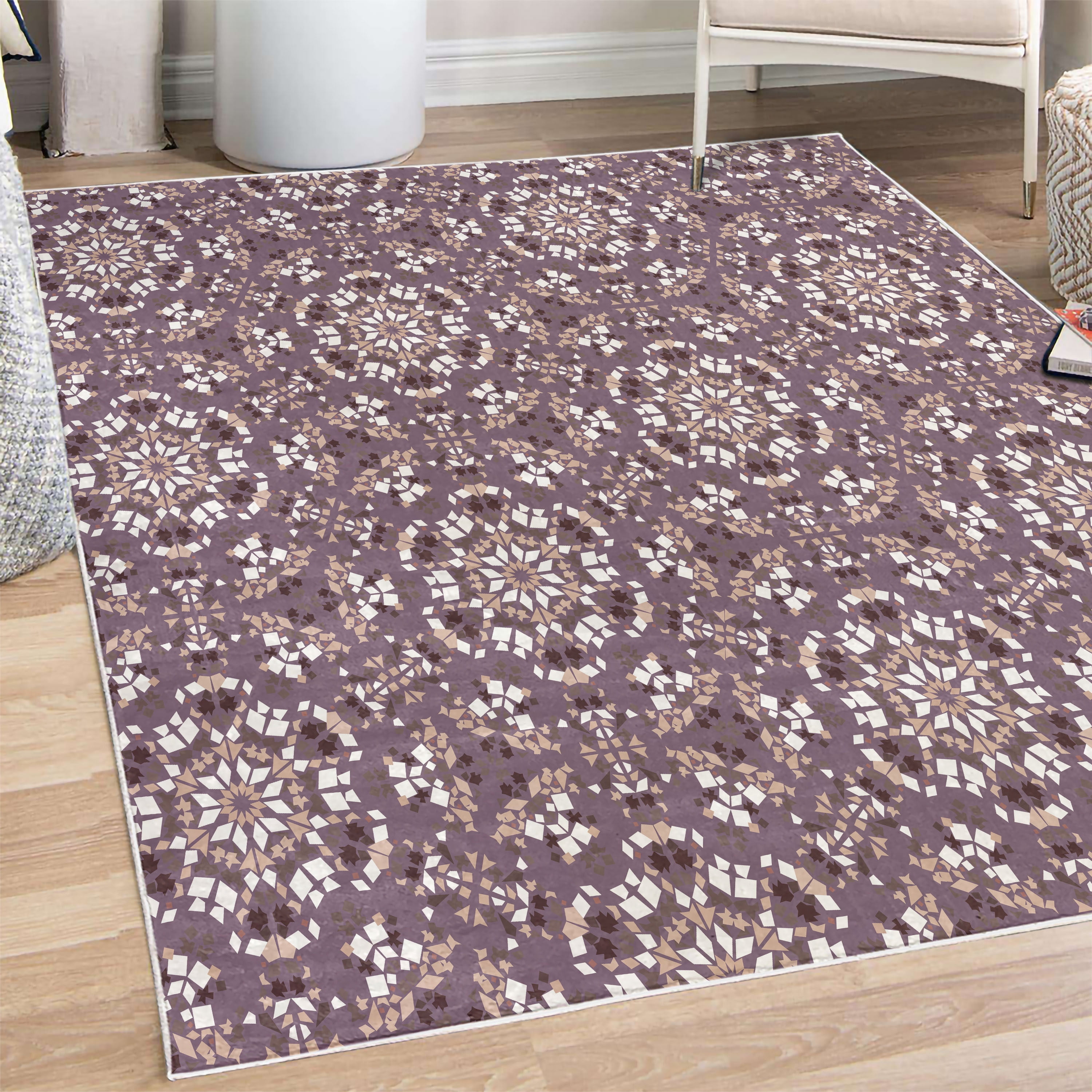 Roman Rug Round Mosaic Decorative Rug, Antique Roman Time Inspired Rock Design with ...